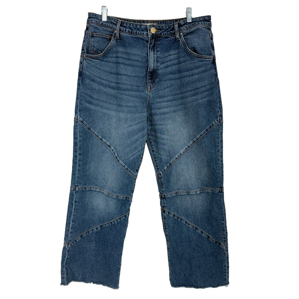 Kut from the Kloth Women 14 Wide Leg Jeans Sienna Medium Wash Abstract Raw Hem